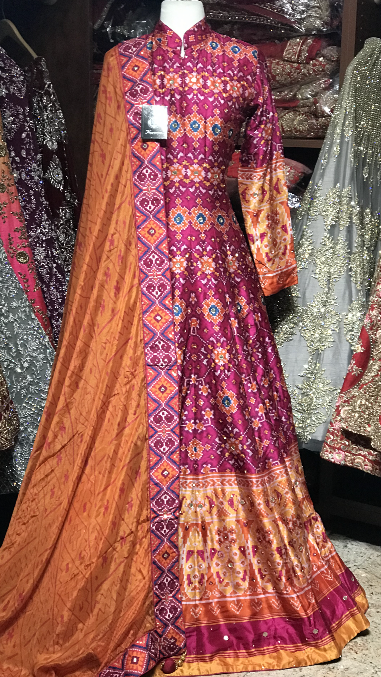 Pink Size 38 Patola Print Anarkali