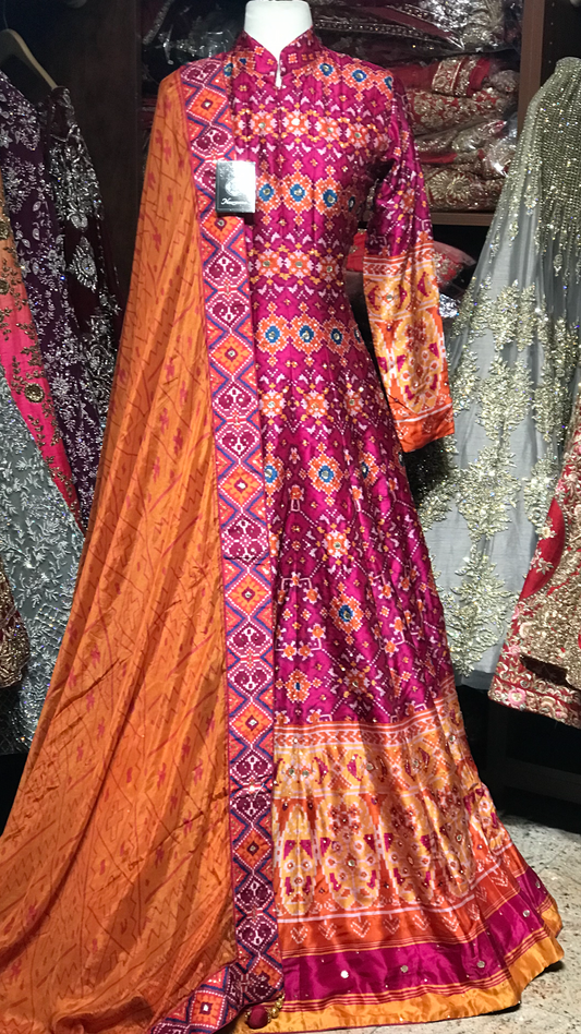 Pink Size 38 Patola Print Anarkali