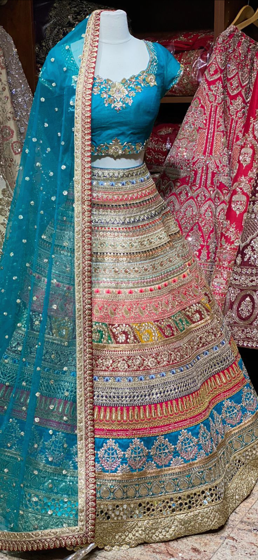 Maya Blue and Multicolor Party Wear Lehenga PWL-029