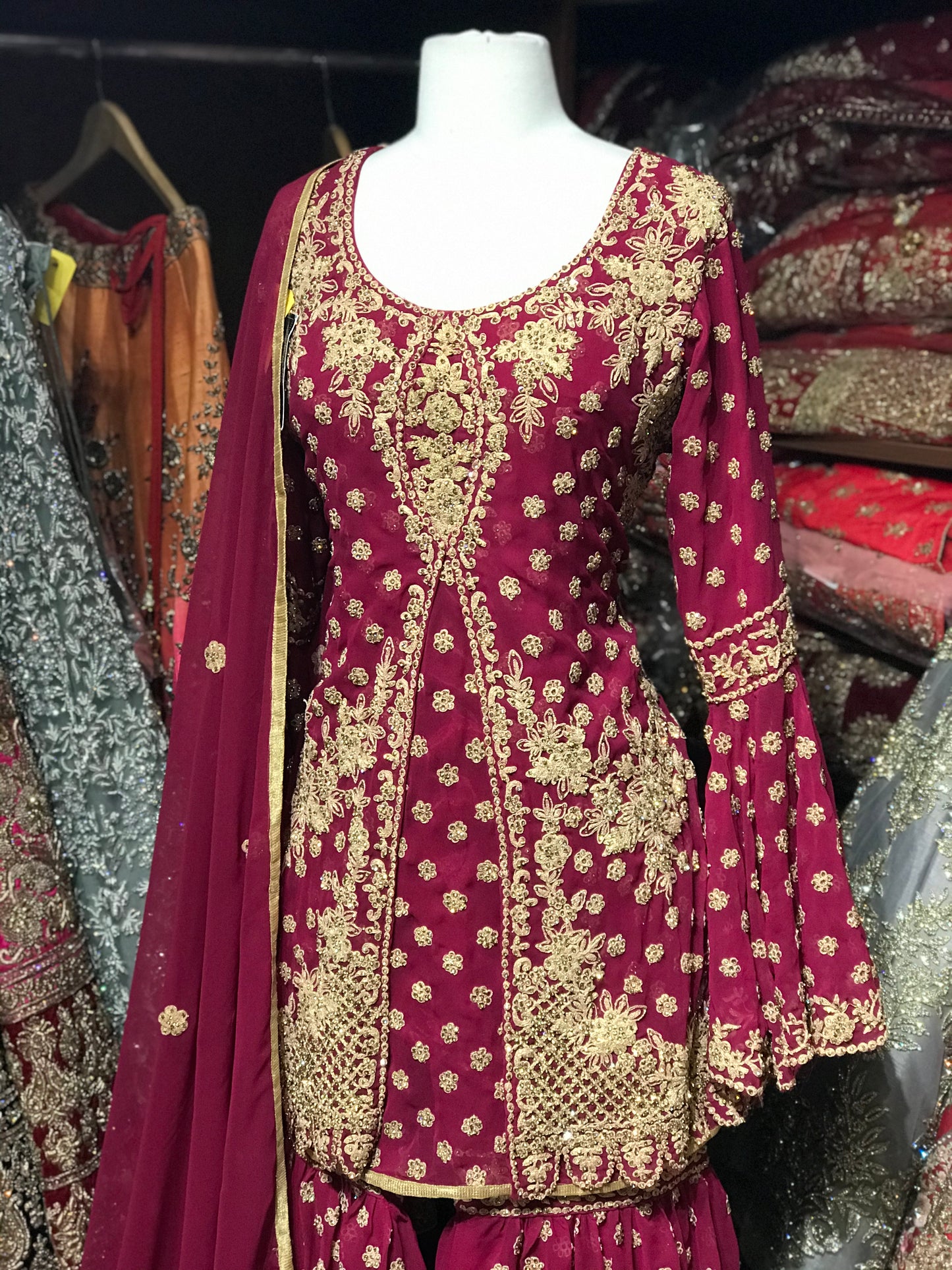 Red Size 42 Bridal Gharara Suit