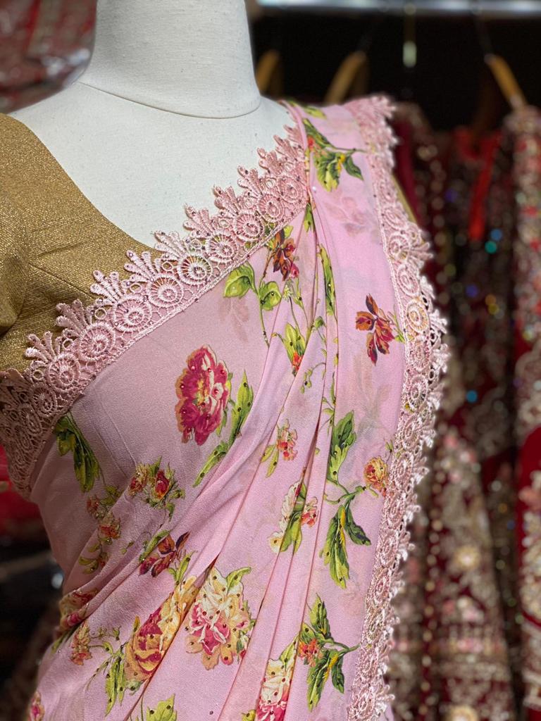 Taffy Pink Georgette Saree