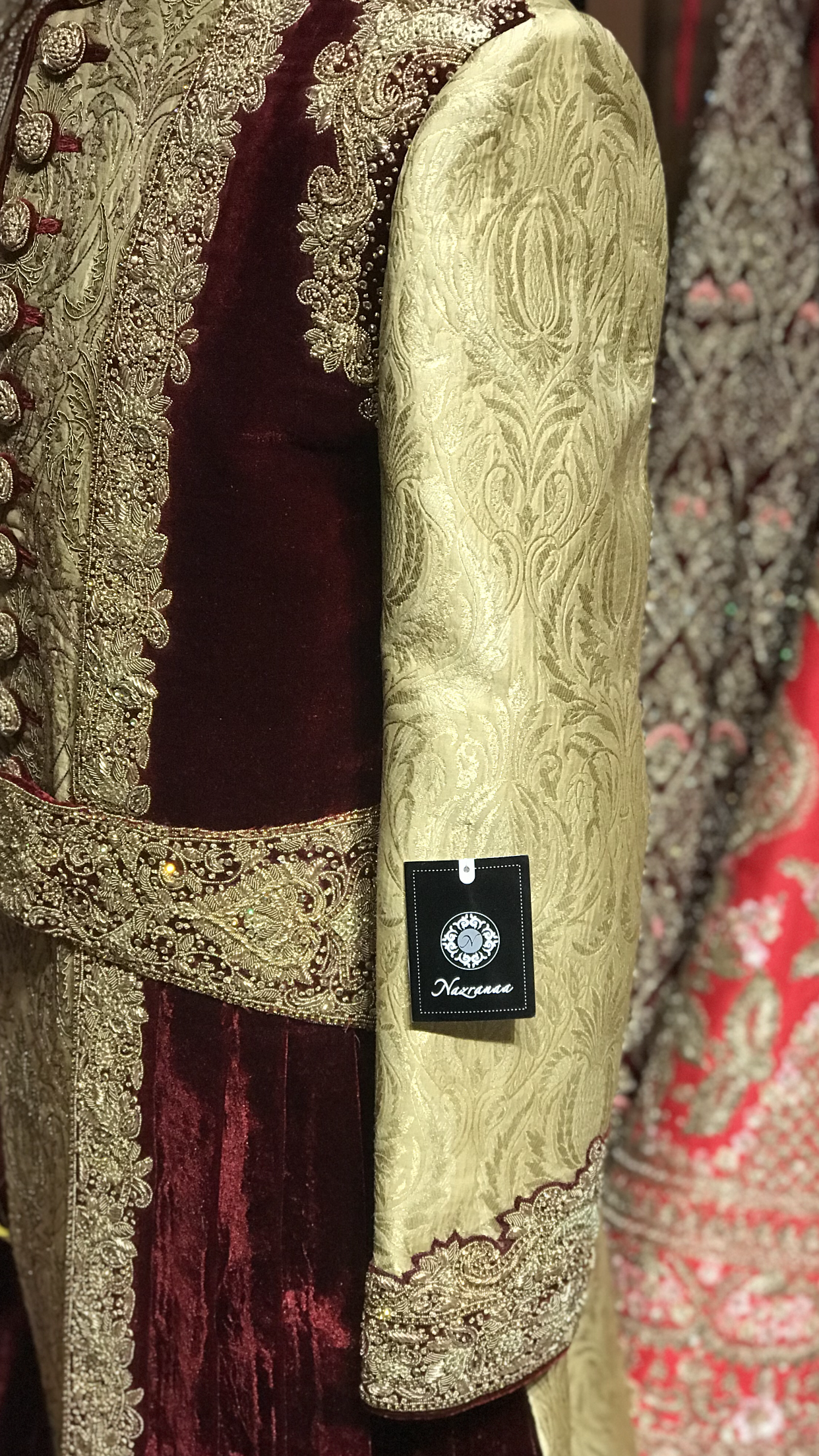 Gold & Burgundy Groom’s Sherwani