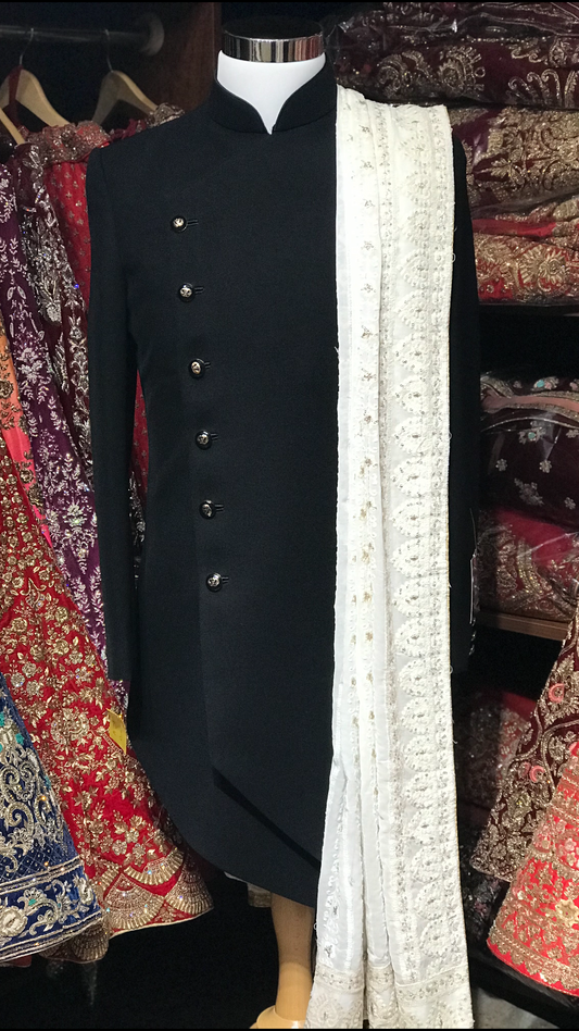 Black Asymetric Sherwani