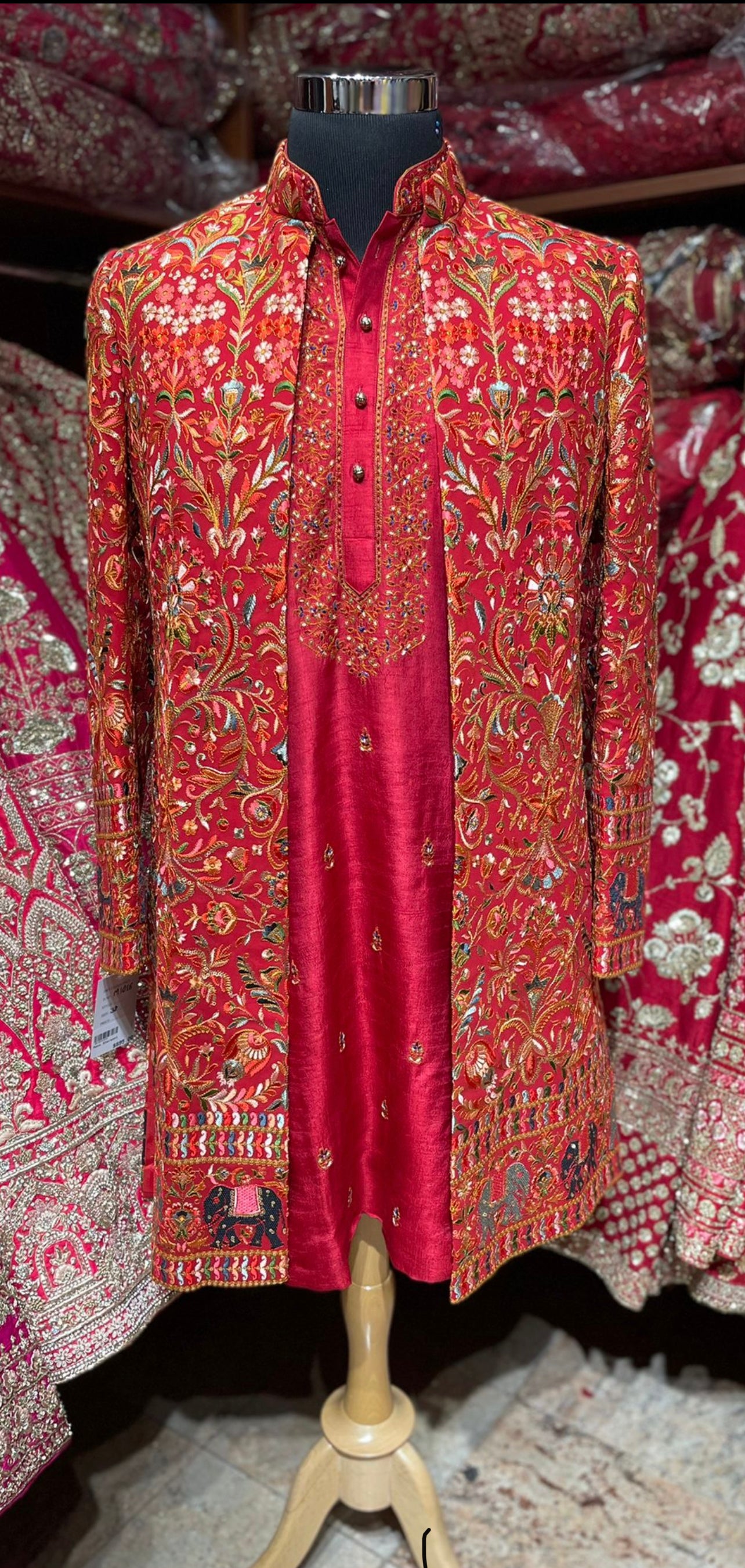 Red & Gold Embroidery Wedding Sherwani-M1016