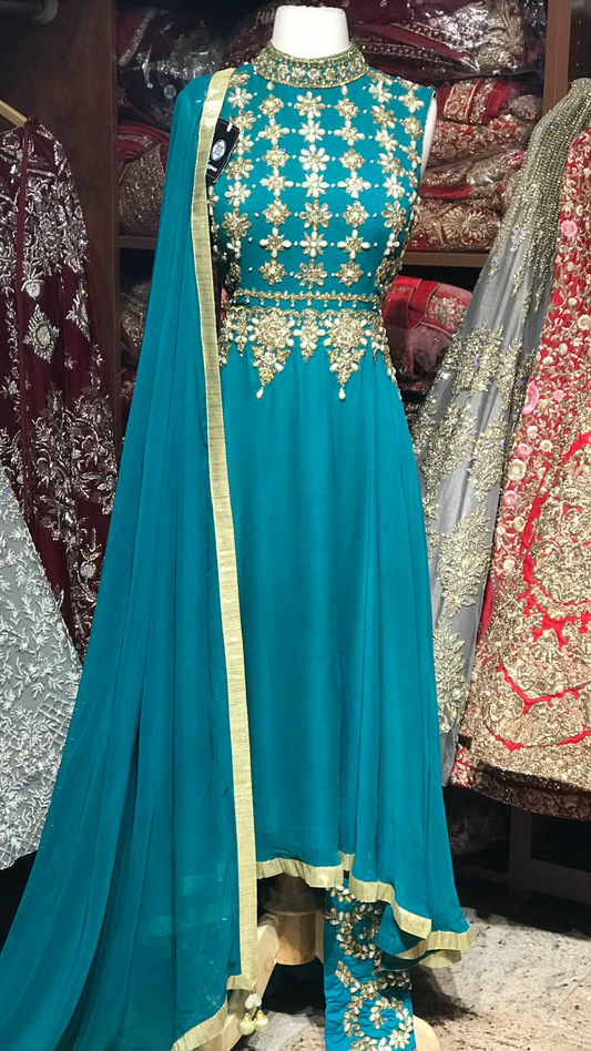 Teal Size 38 Georgette Anarkali