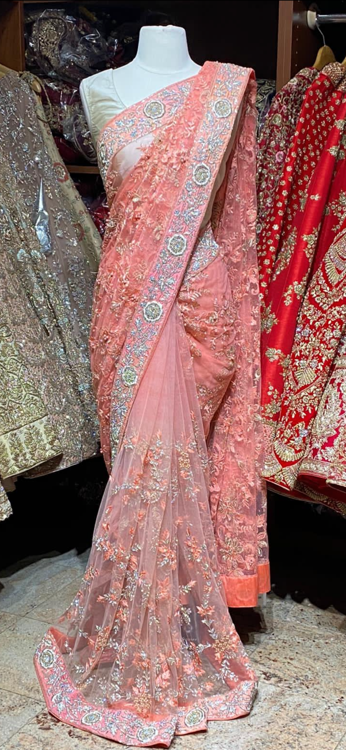 Peach Net Saree PWS-004