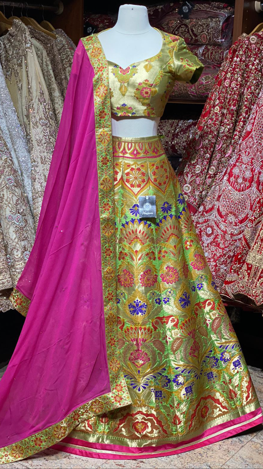 Olive Green Banarasi Lehenga  PWL-005