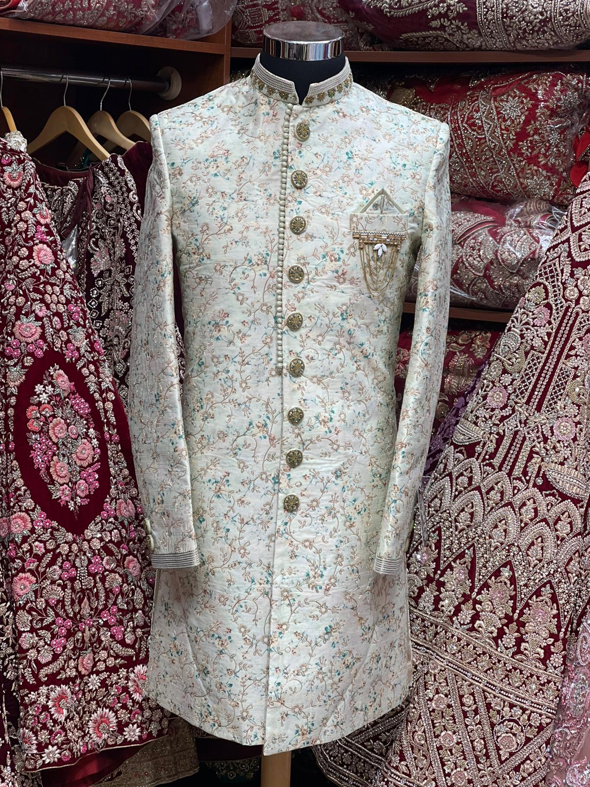 Off White Thread Embroidered Sherwani-S1302