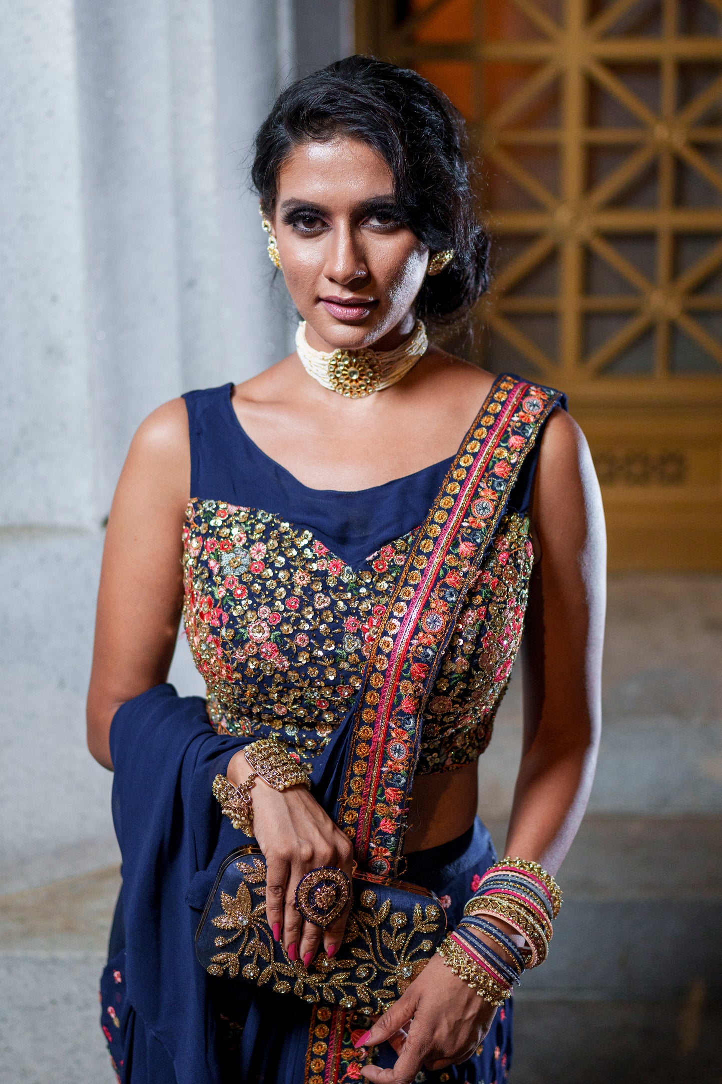 2021 Navy Blue Pant Saree