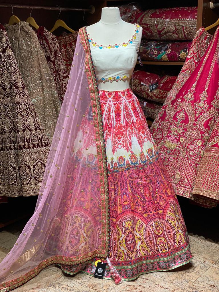 Pink & White Digital Print Party Wear Lehenga PWL-099