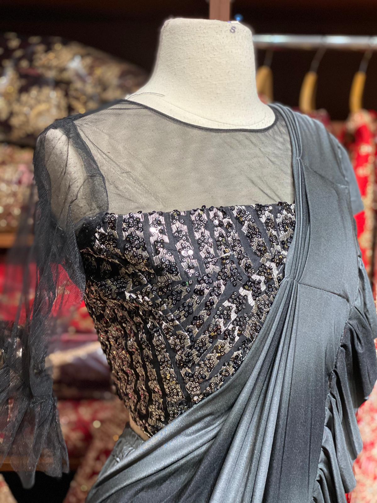 Grey Pre-Stitched Saree W/ Readymade Blouses PSS-3