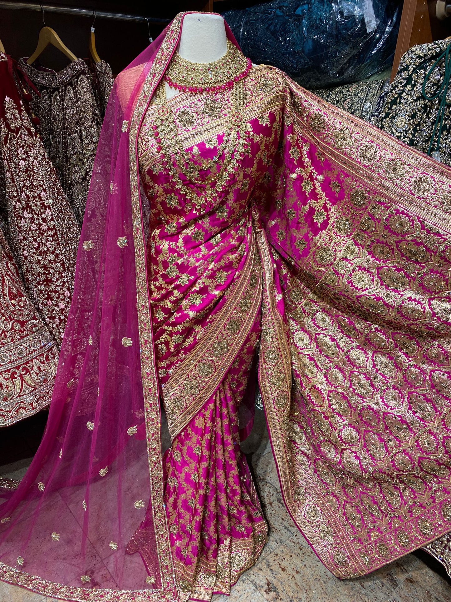 Hot Pink Pure Silk Banarasi Bridal Saree BBS-029