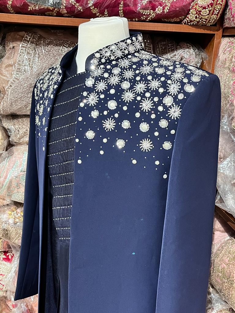 Midnight Blue Indo Western Sherwani- R14-S86