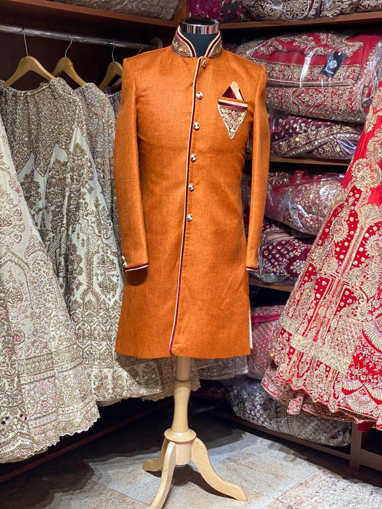 Orange and Maroon Size 38 Wedding Sherwani