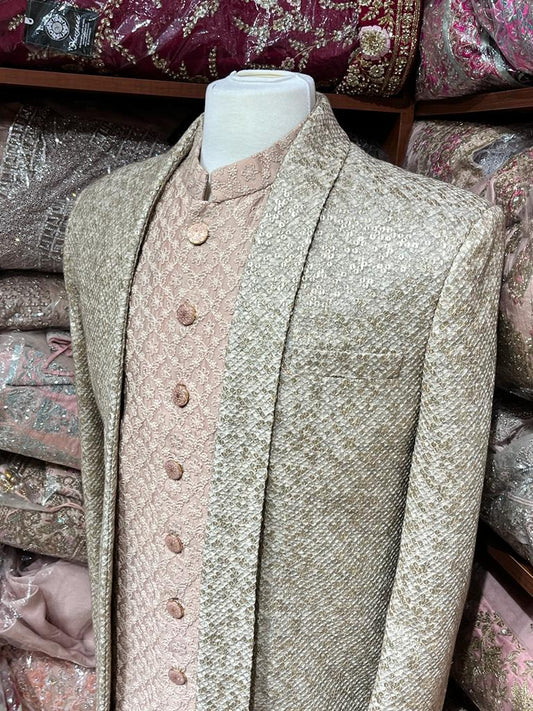 Salmon Peach Open Jacket Sherwani-R14-N84