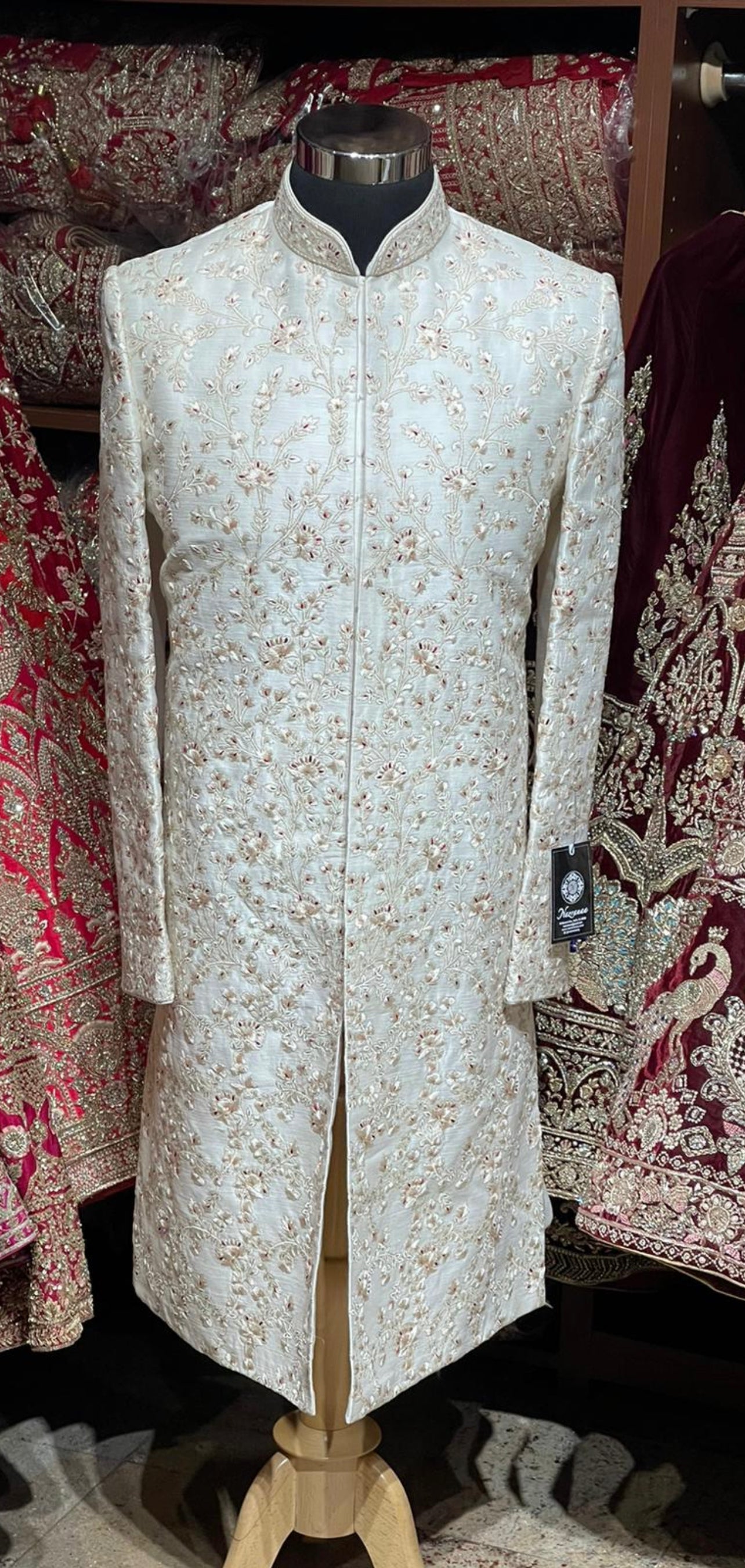 Ivory Cream Resham Thread Embroidered Sherwani-R14-N55