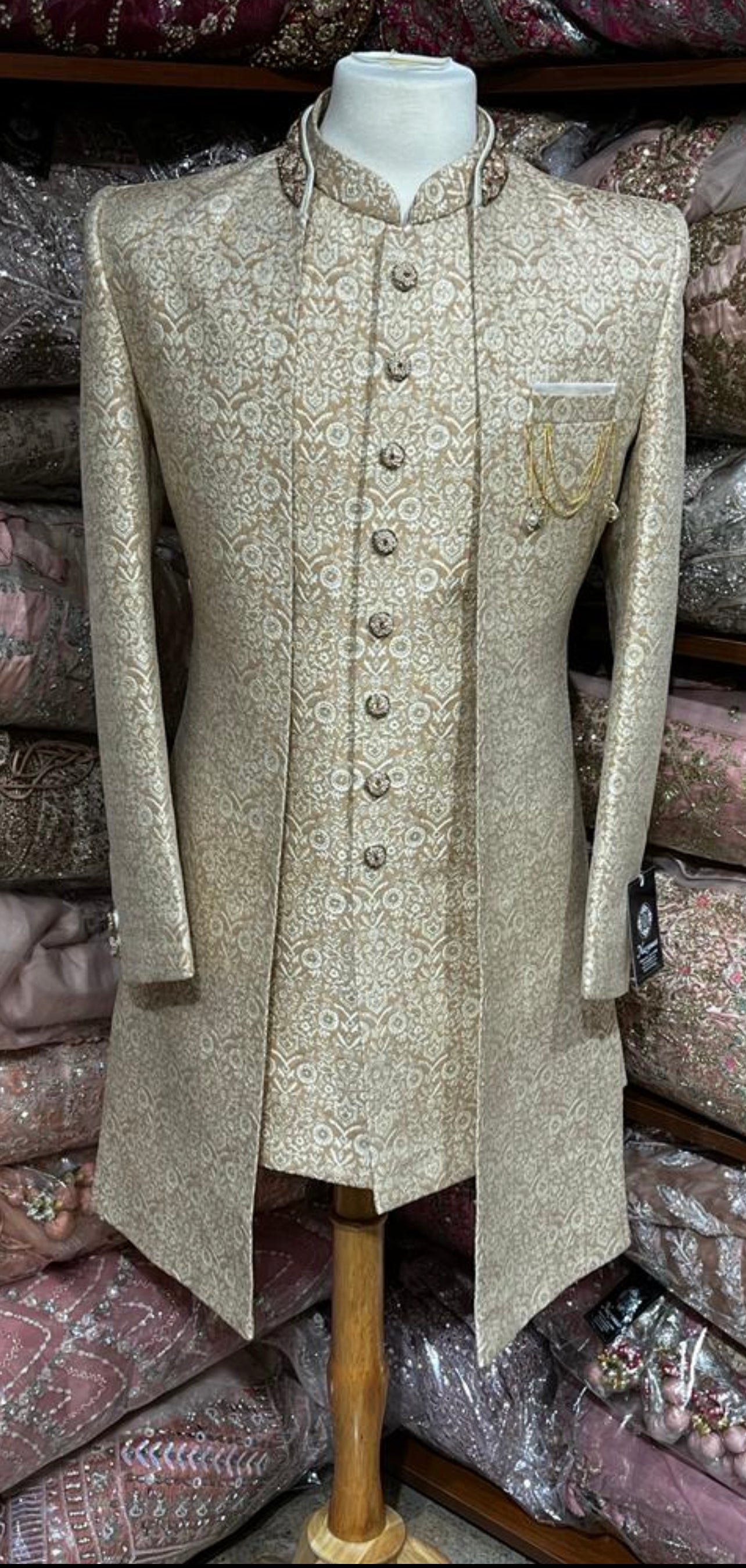 Salmon Peach Thread Embroidered Sherwani-A4-S44