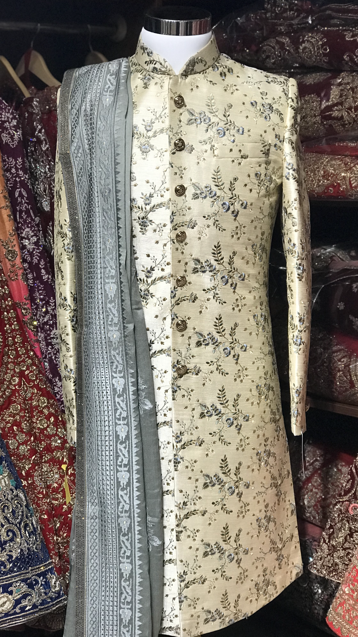 Cream Floral Sherwani