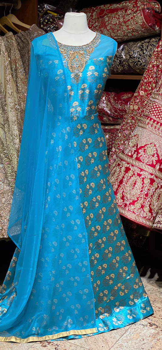 Deep Sky Blue XXL Anarkali PWA-012