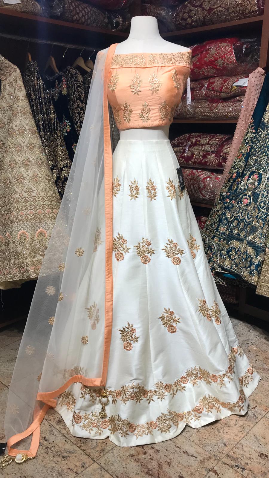 Peach Size 38 Off Shoulder Lehenga