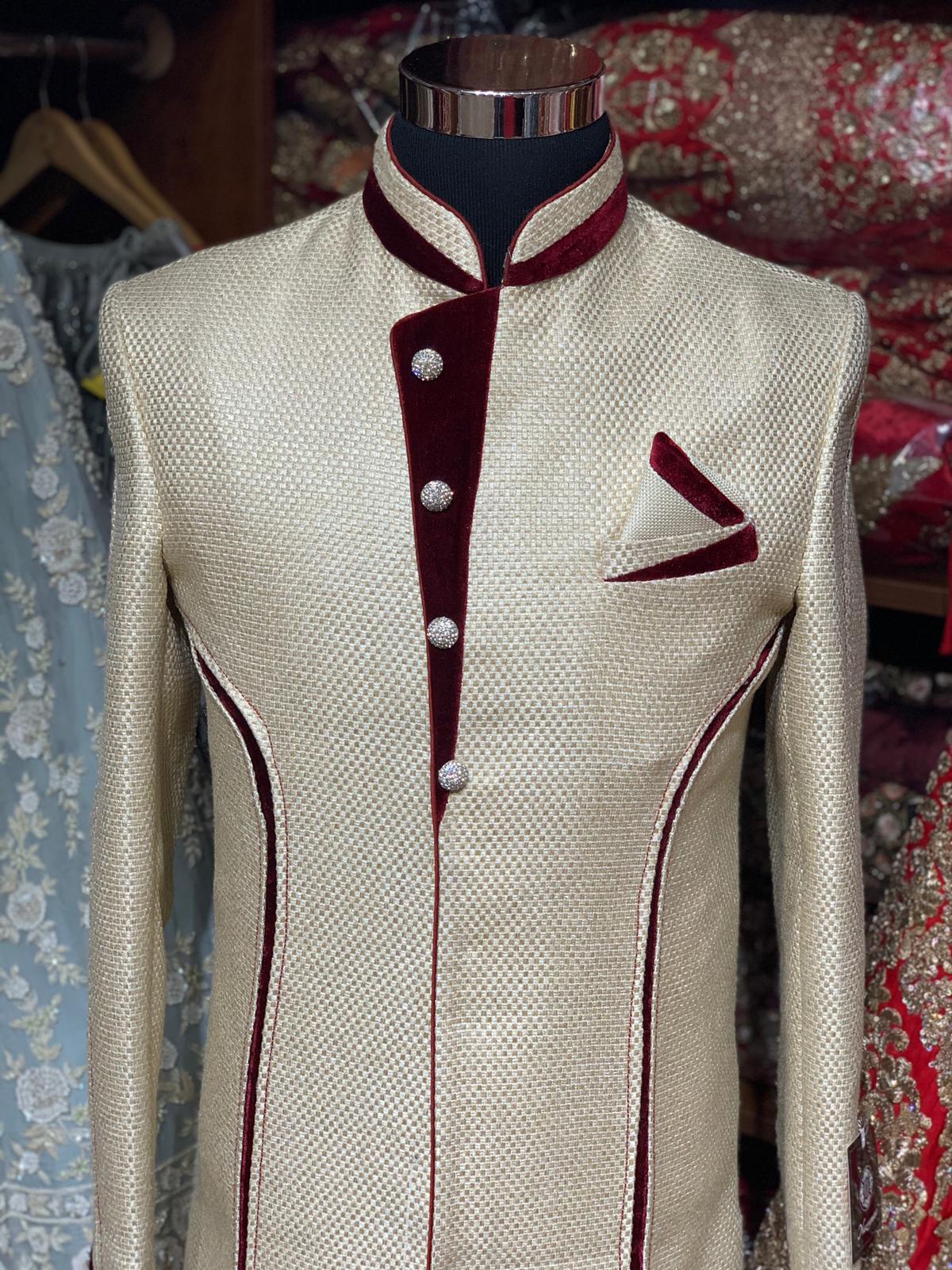 Ivory Maroon Size 38 Sherwani