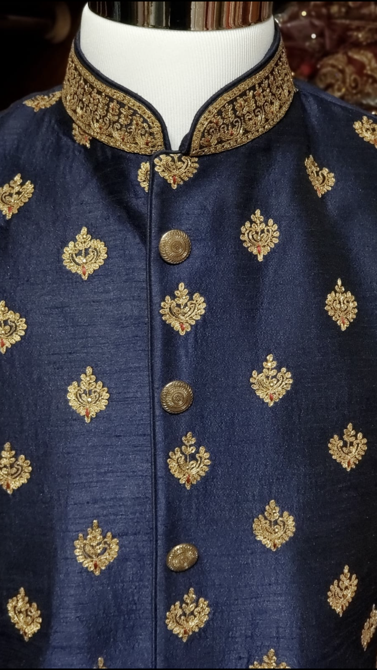 Navy Raw Silk Sherwani