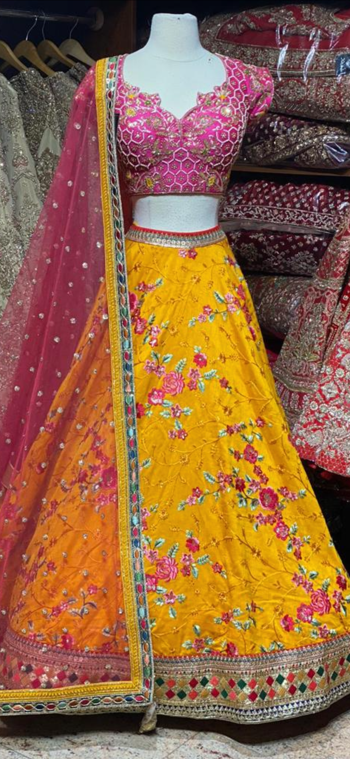 Marigold Yellow Floral Party Wear Lehenga PWL-037