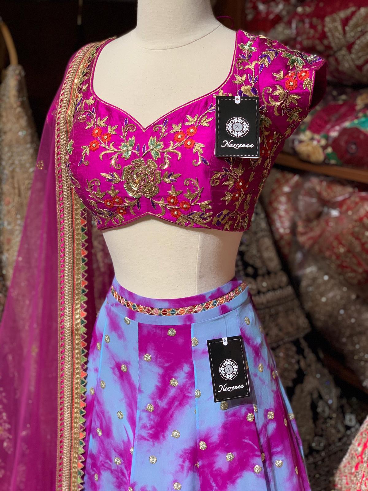 Hot Pink and Purple Tie & Dye Party Wear Lehenga PWL-077