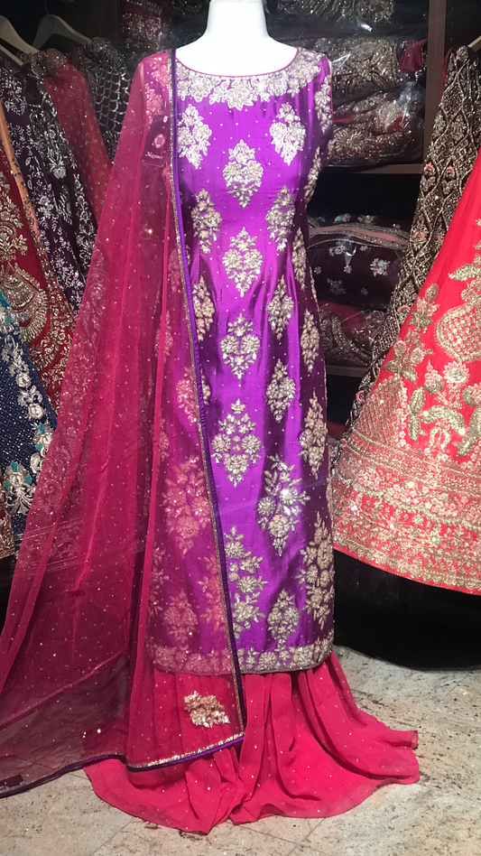 Purple Pink Size 40 Heavy Gharara Suit