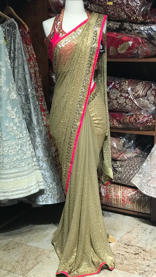 Gold Shimmer Saree W/ Readymade Blouse