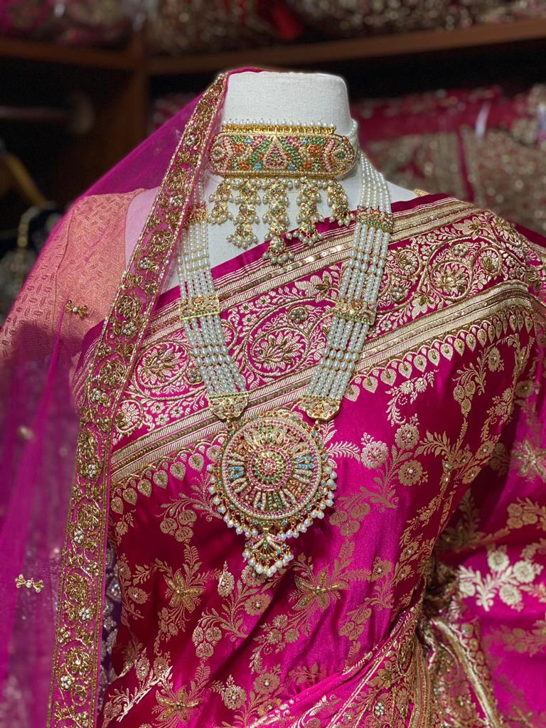 Hot Pink Pure Silk Banarasi Bridal Saree BBS-004