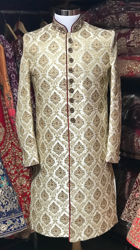 Ivory Maroon Groom Size 38 Sherwani