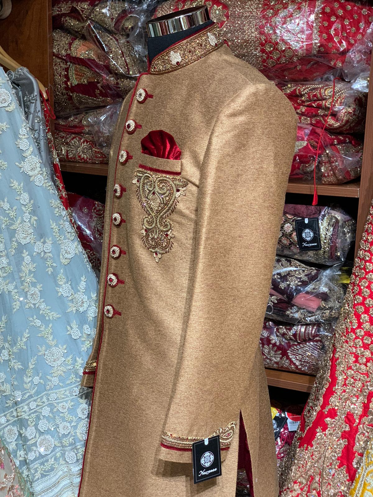 Gold Red Size 40 Wedding Sherwani