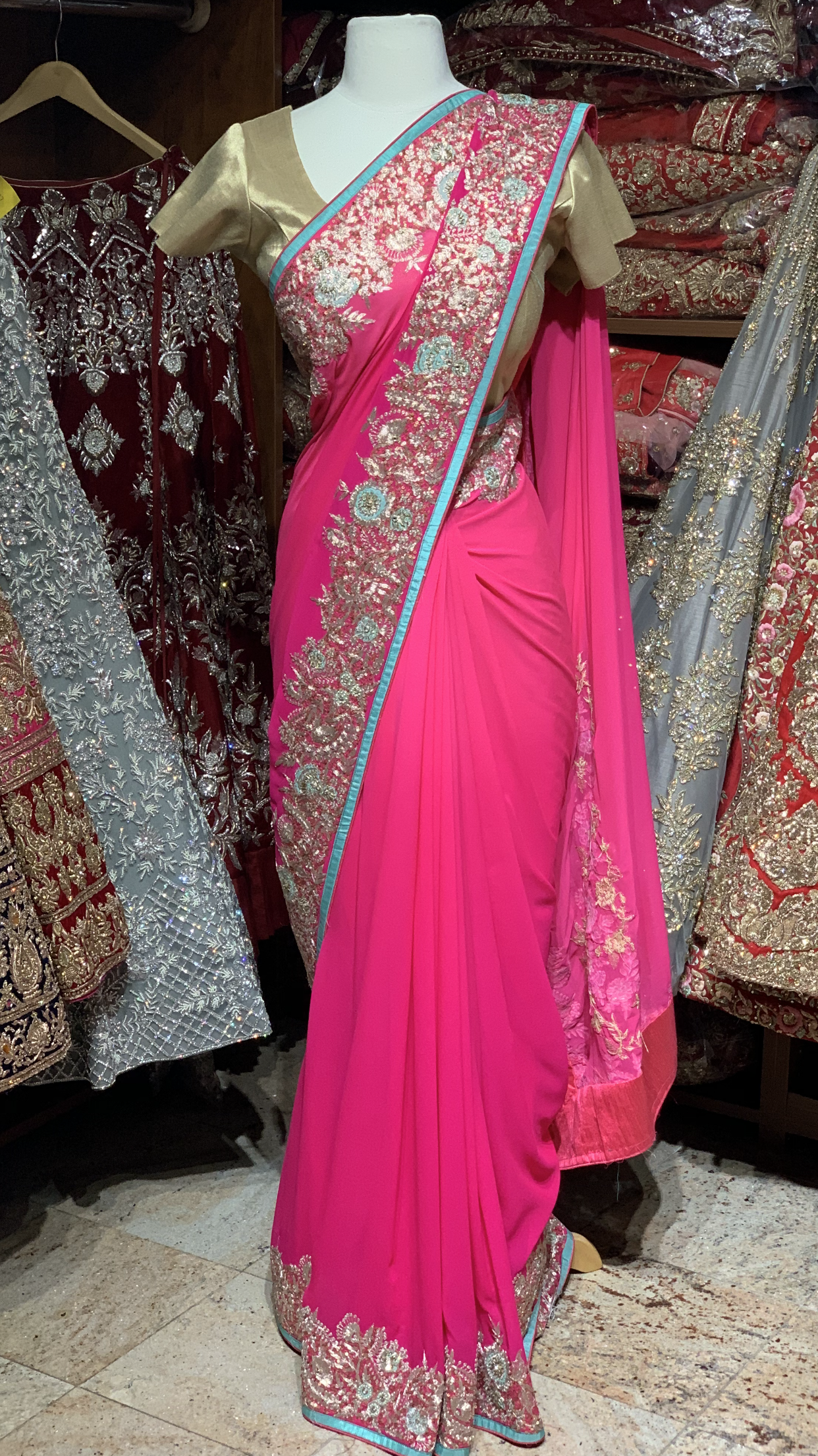 Pink Georgette Saree