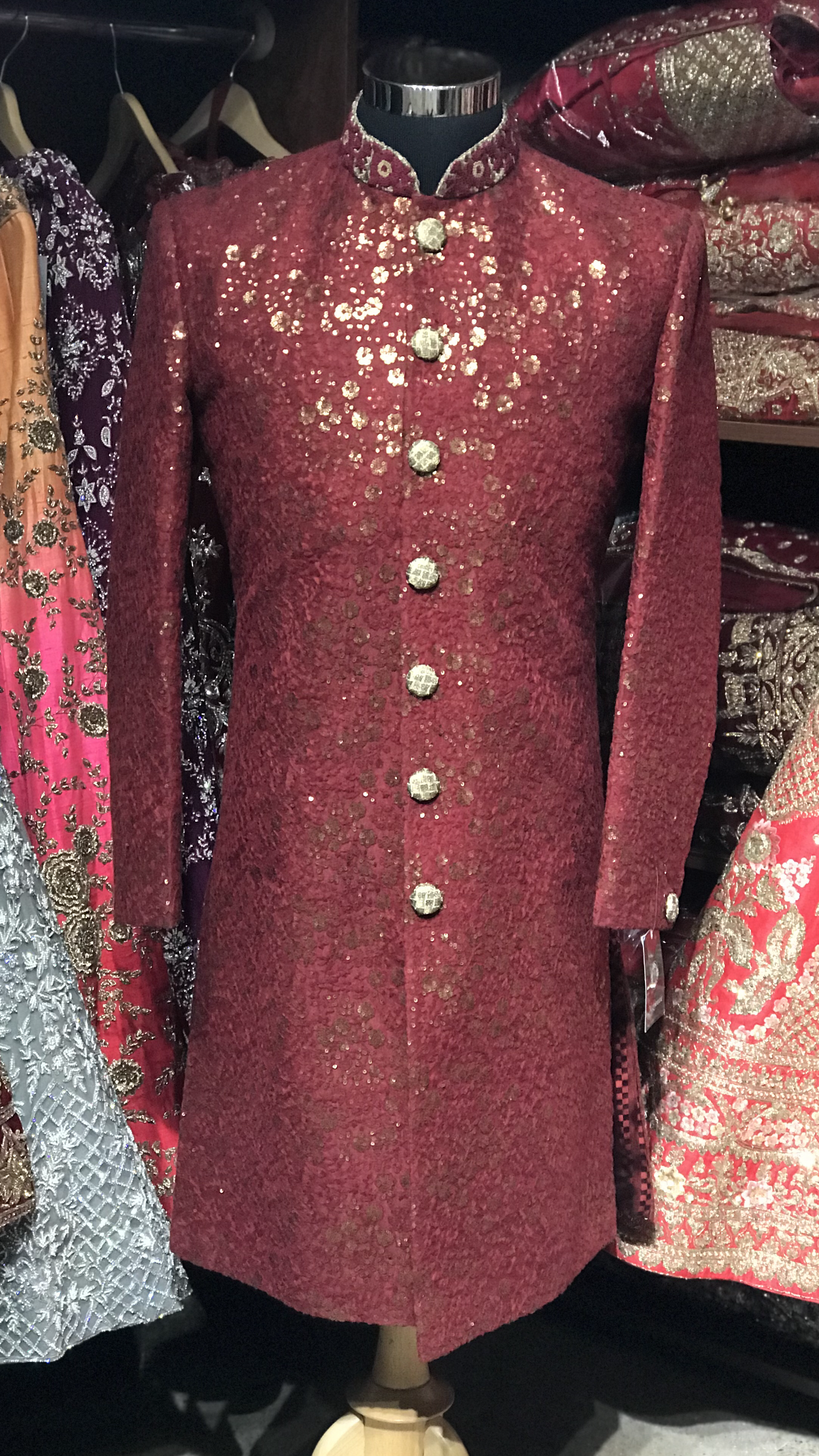 Maroon Sequin Embroidery Sherwani