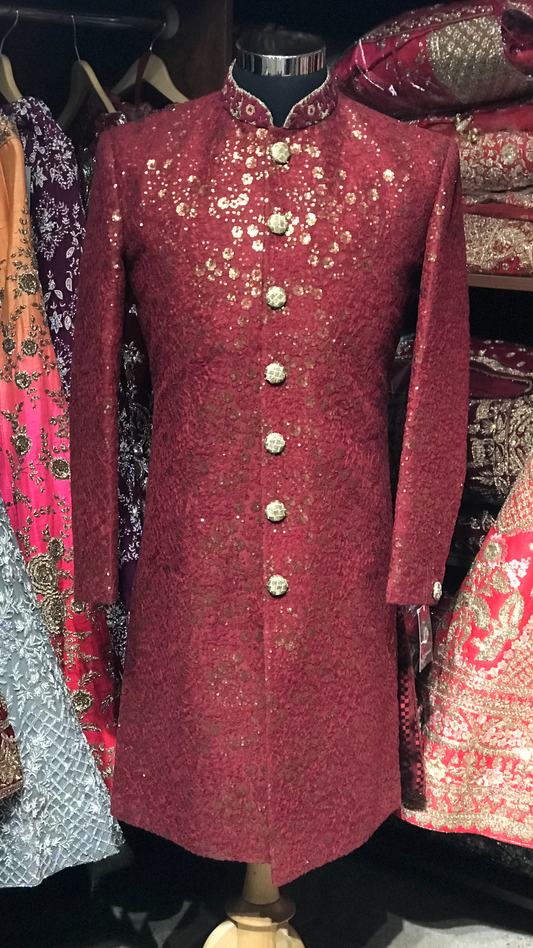 Maroon Sequin Embroidery Sherwani