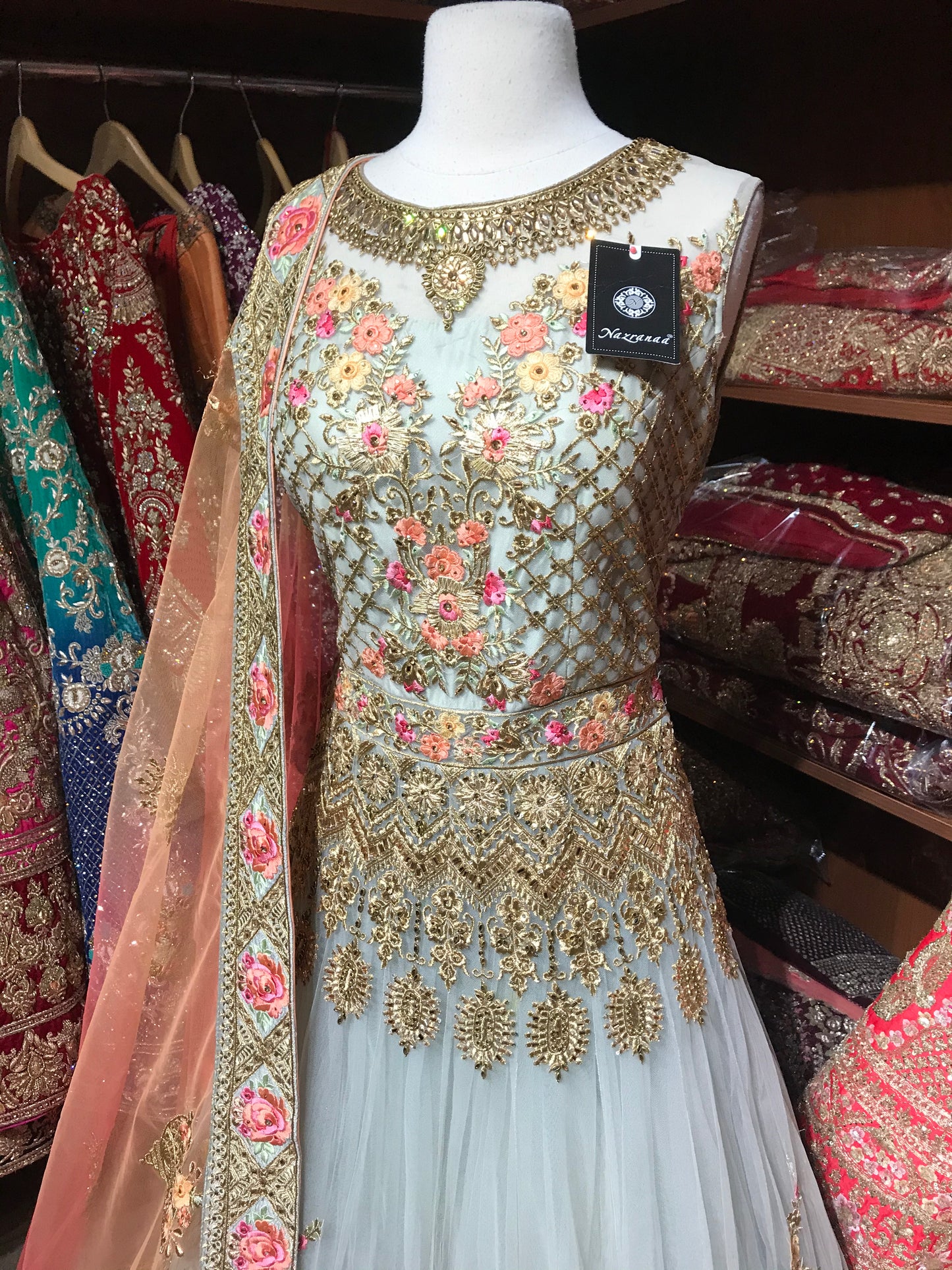 Grey Size 38 Net Anarkali