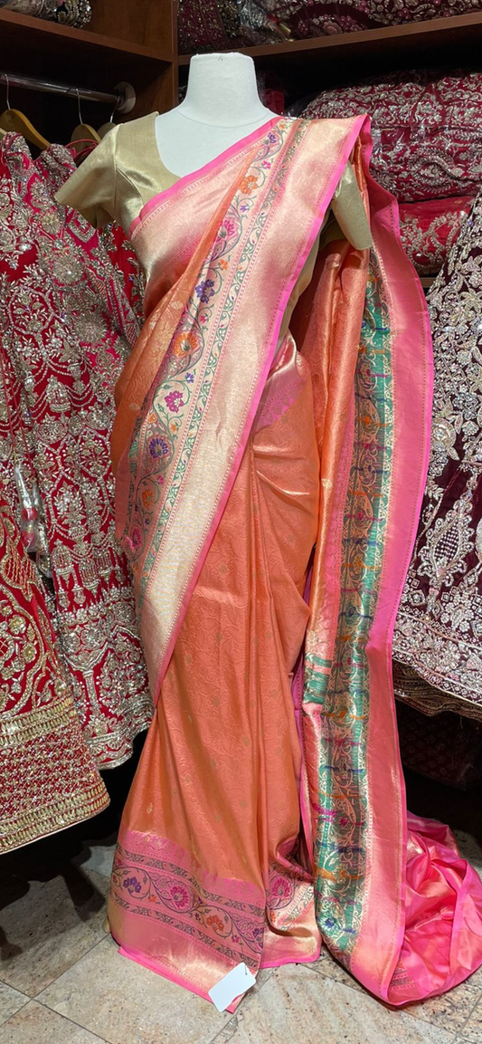 Coral Orange Pure Silk Saree PSK-013