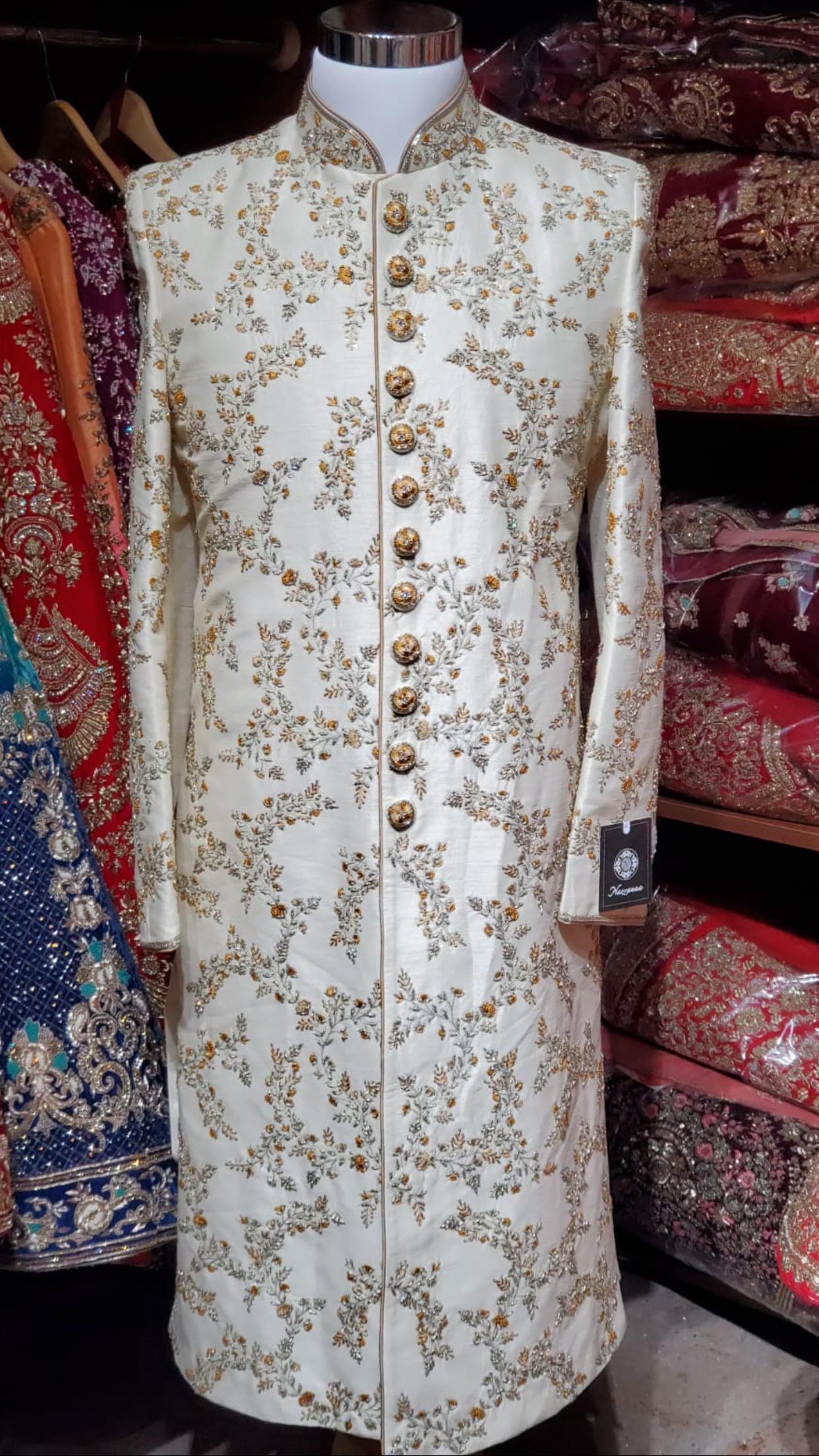 Ivory Yellow Resham Sherwani