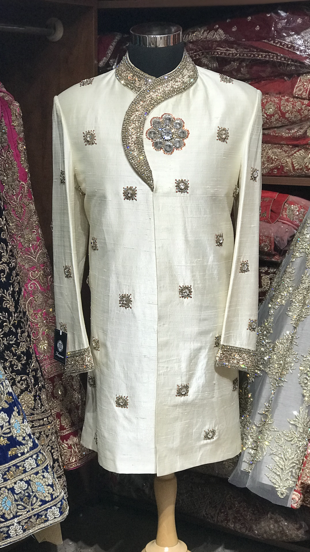 Cream Sherwani W/ Red Accents