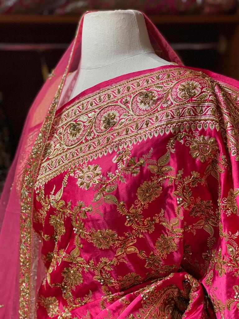 Ruby Pink Pure Silk Banarasi Bridal Saree BBS-001