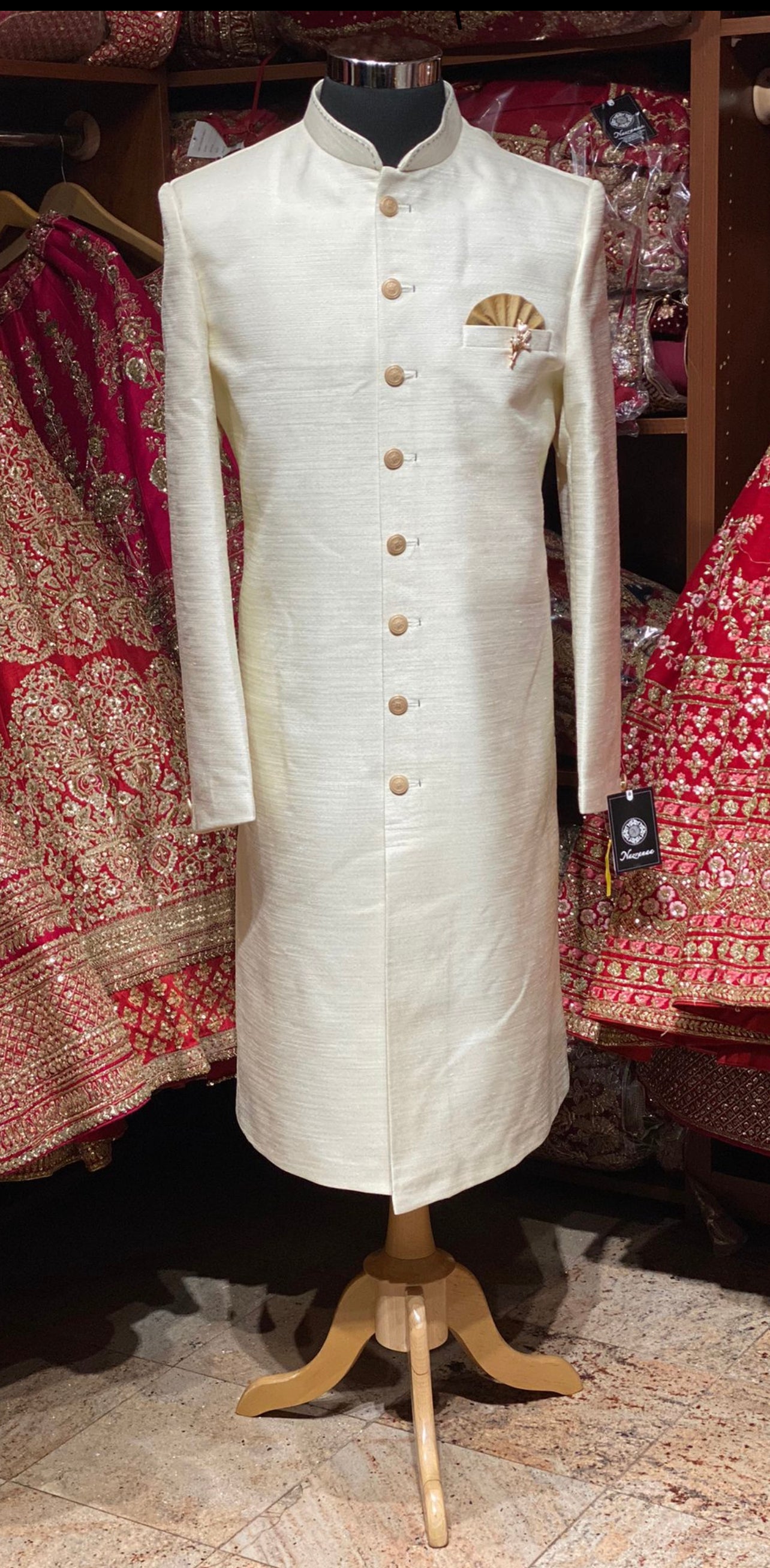 Off White Jute Woven Sherwani- U2S47