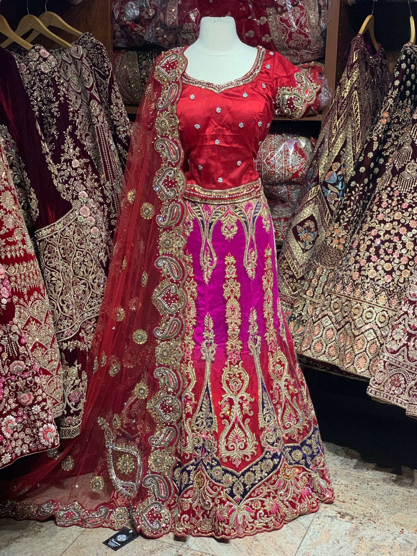 Ombre Pink & Red Luxury Collection Bridal Wear Lehenga BWL- 198