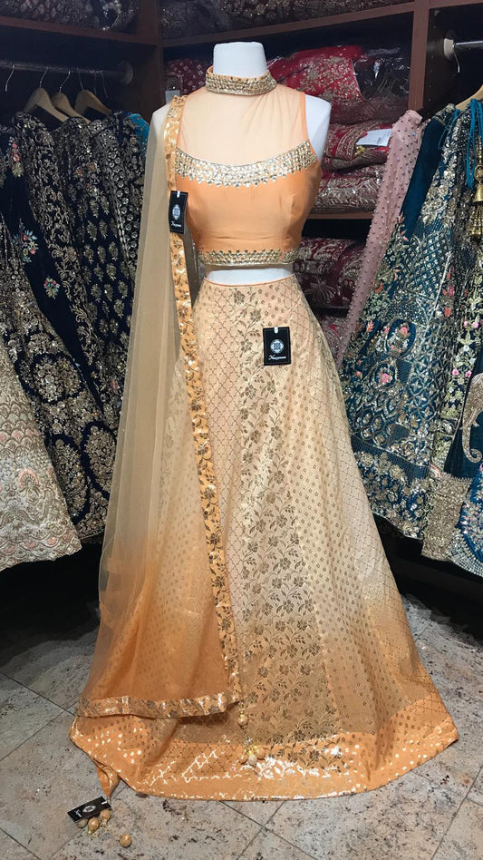 Orange Size 38 Ombre Brocade Lehenga