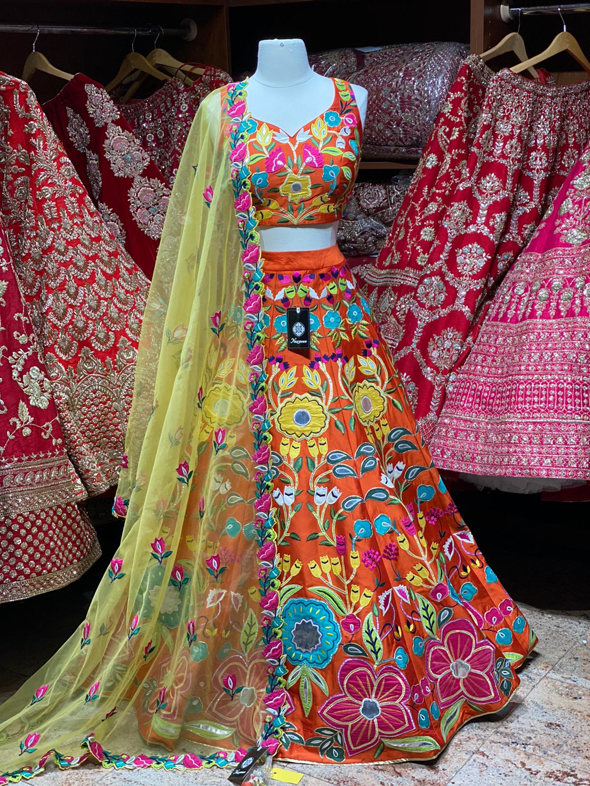 Neon Orange Party Wear Lehenga PWL-126