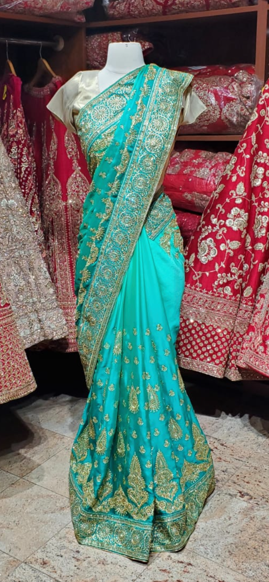 Turquoise Green Saree PWS-048