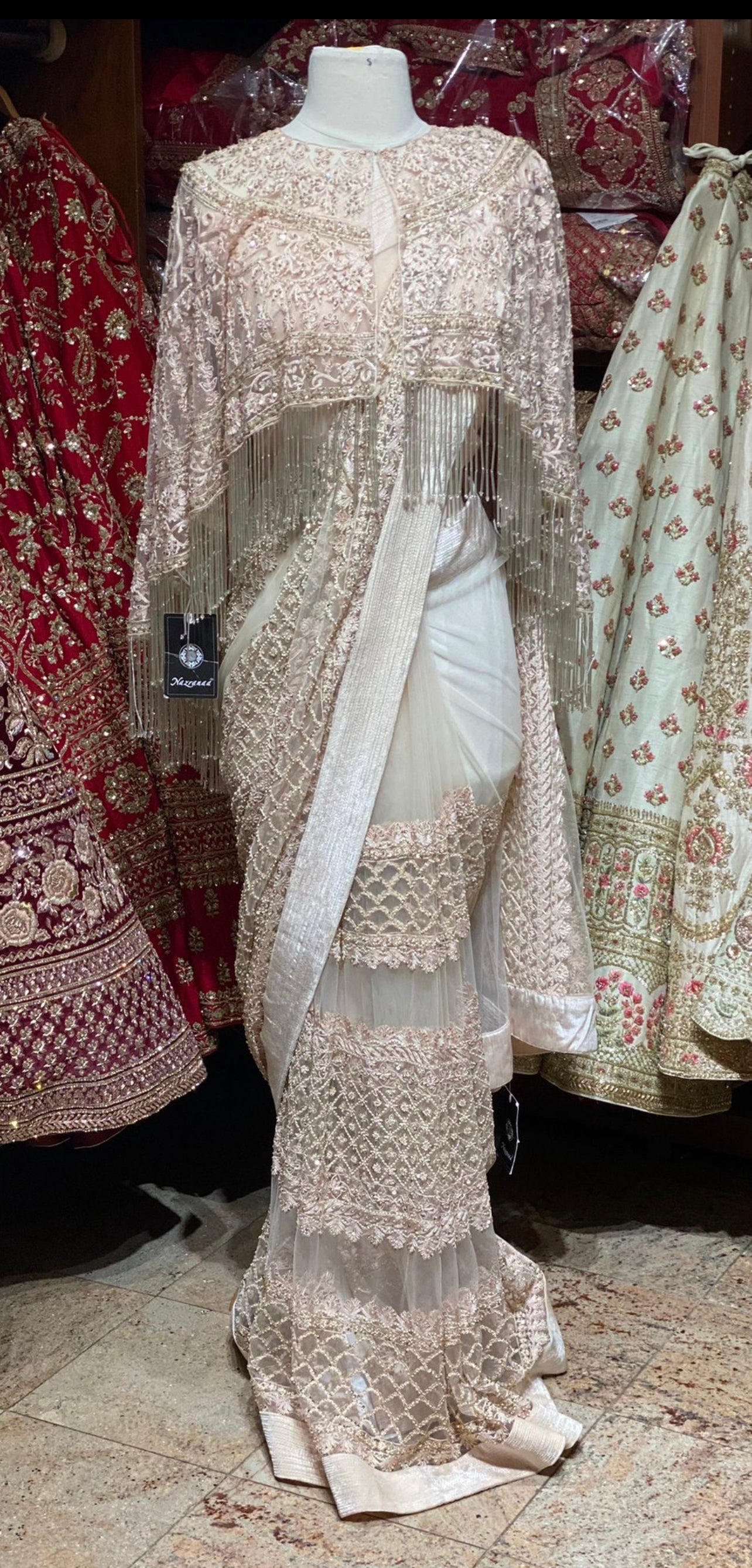 Ivory Blush Saree with cape PWS-109