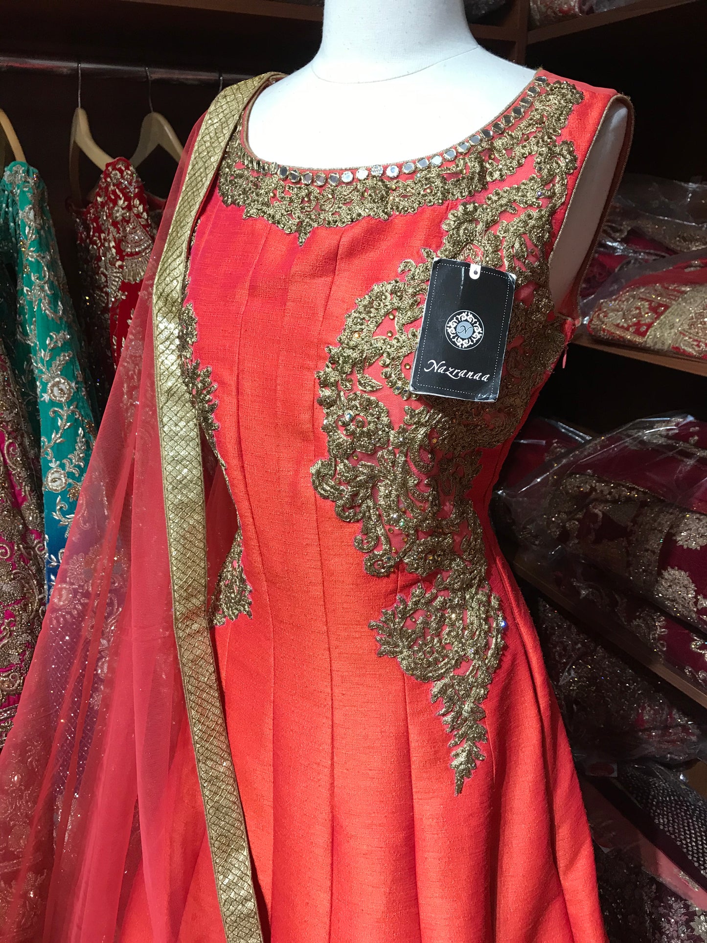 Orange Raw Silk Gown