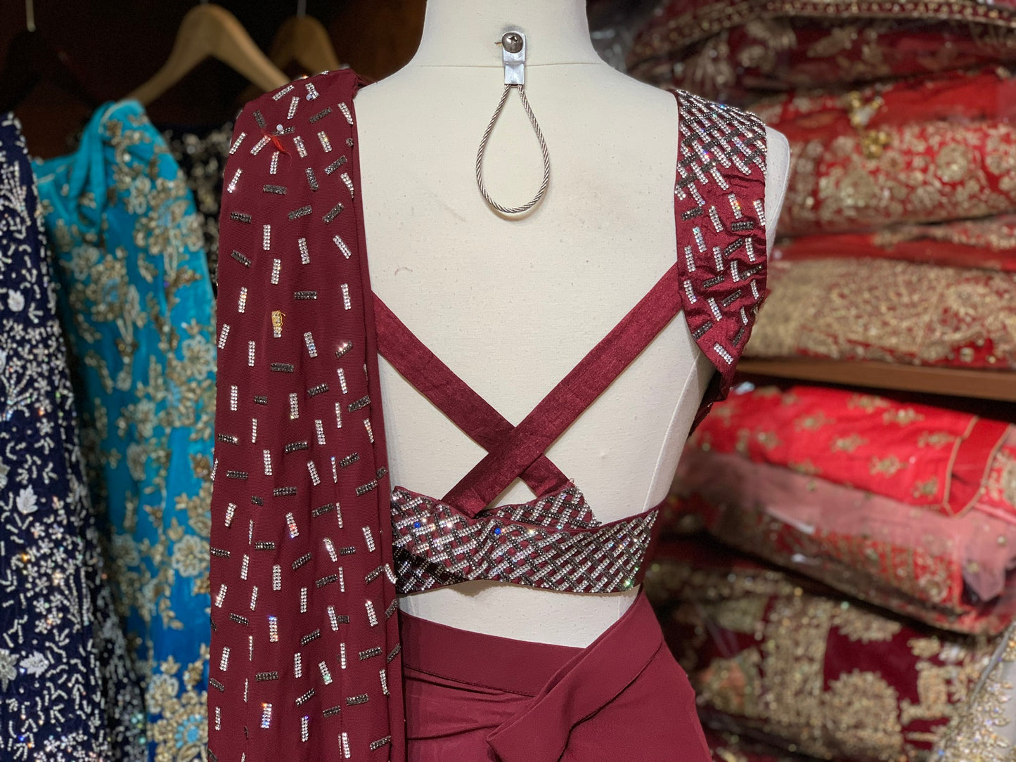 Maroon Pre-Stitched Saree W/ Readymade Blouse PSS-4