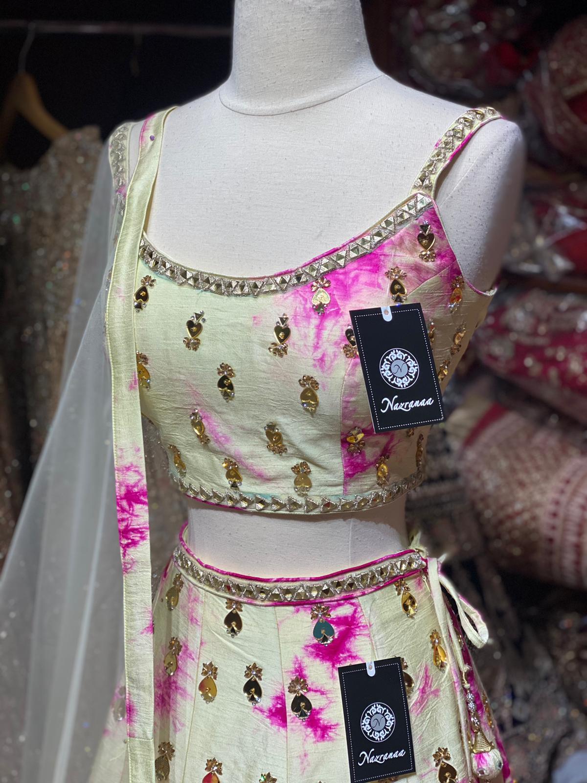 Dark Cream Tie & Dye Party Wear Lehenga PWL-057